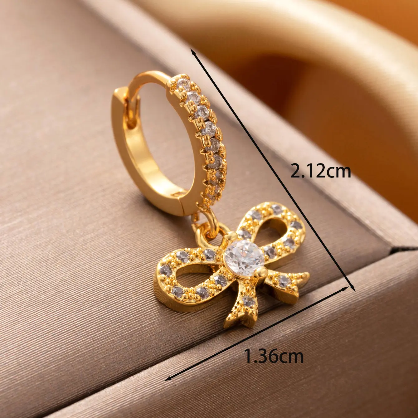 1 Piece Simple Series Classic Bow Knot Copper 18K Gold Plated Zircon Women's Dangle Earrings h5 